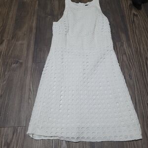 Banana Republic White Textured Dress Size 10 Eyelet Overlay Zipper Sleeveless